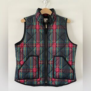 New J Crew Stewart Tartan Plaid Puffer Down Vest Size L Womens Pockets
